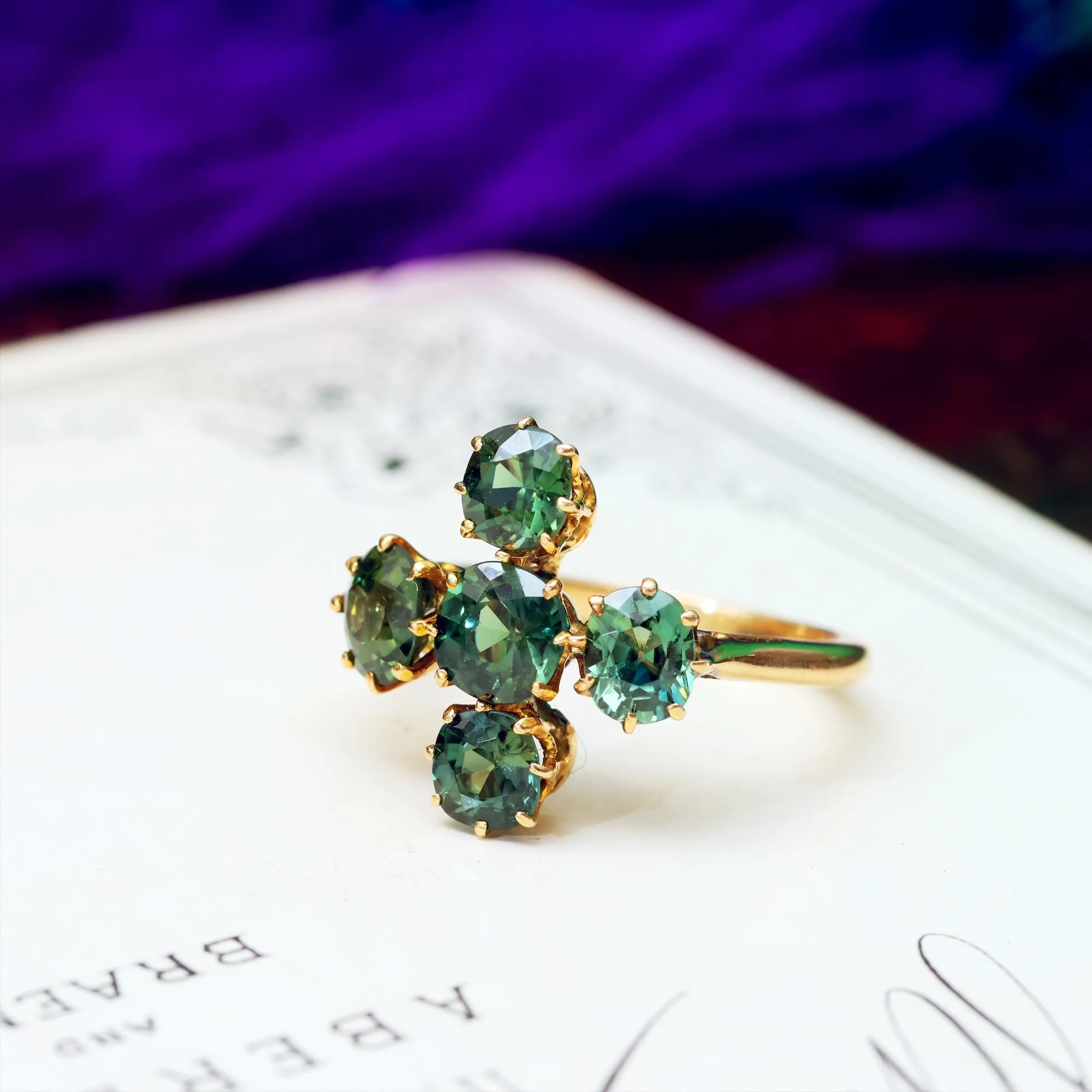 Rare Beauty! Antique Victorian Green Sapphire Ring