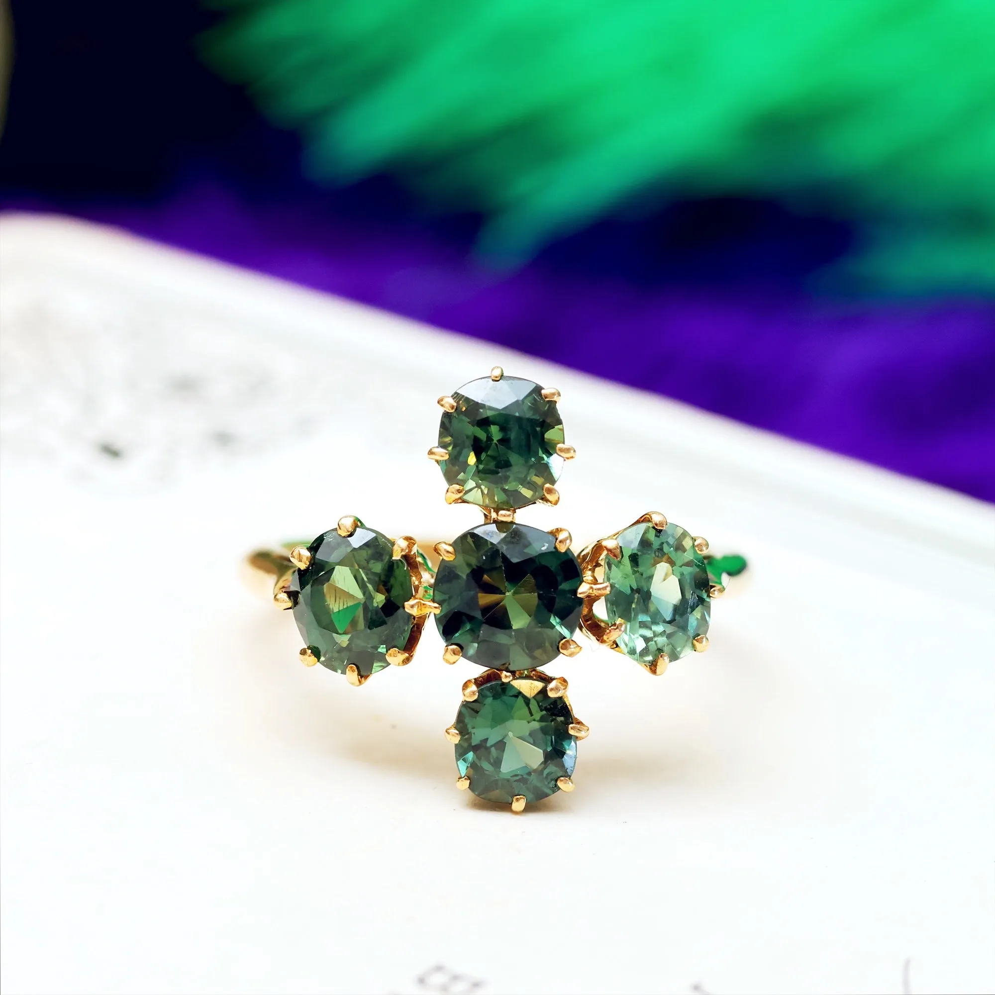 Rare Beauty! Antique Victorian Green Sapphire Ring