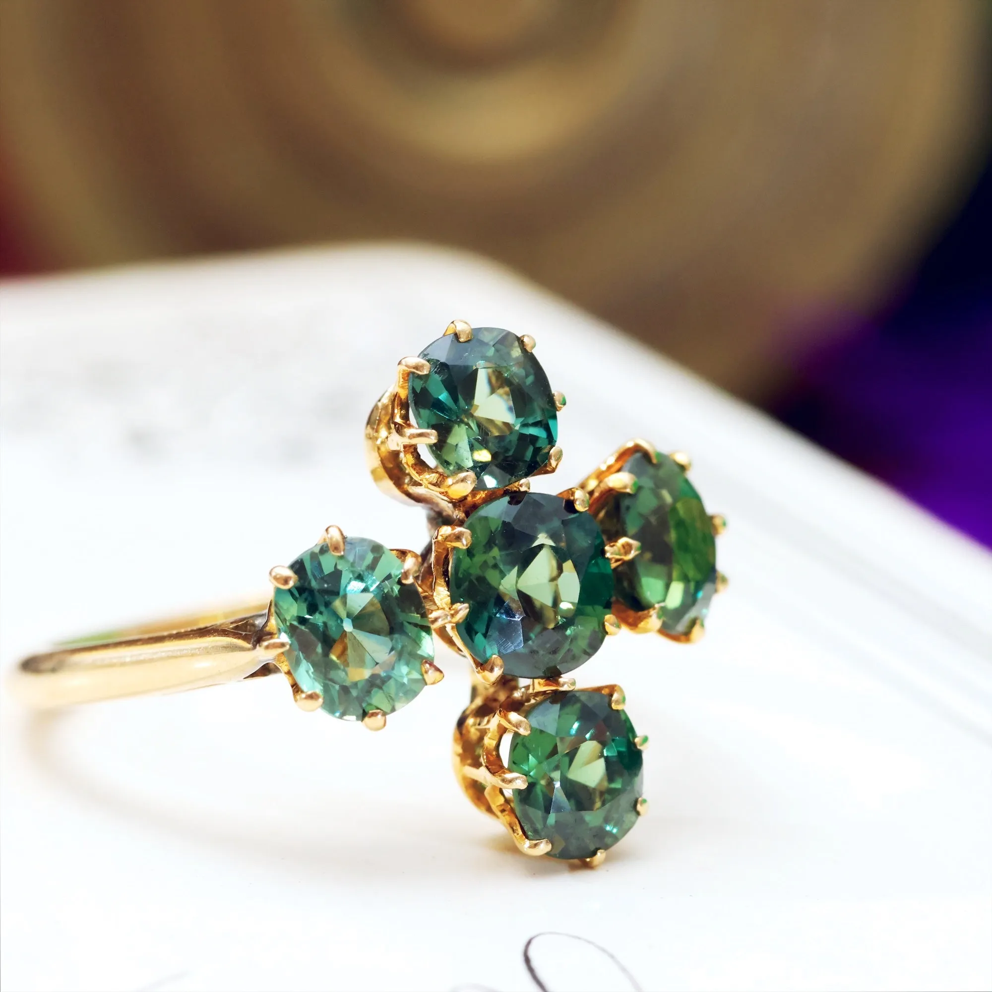 Rare Beauty! Antique Victorian Green Sapphire Ring