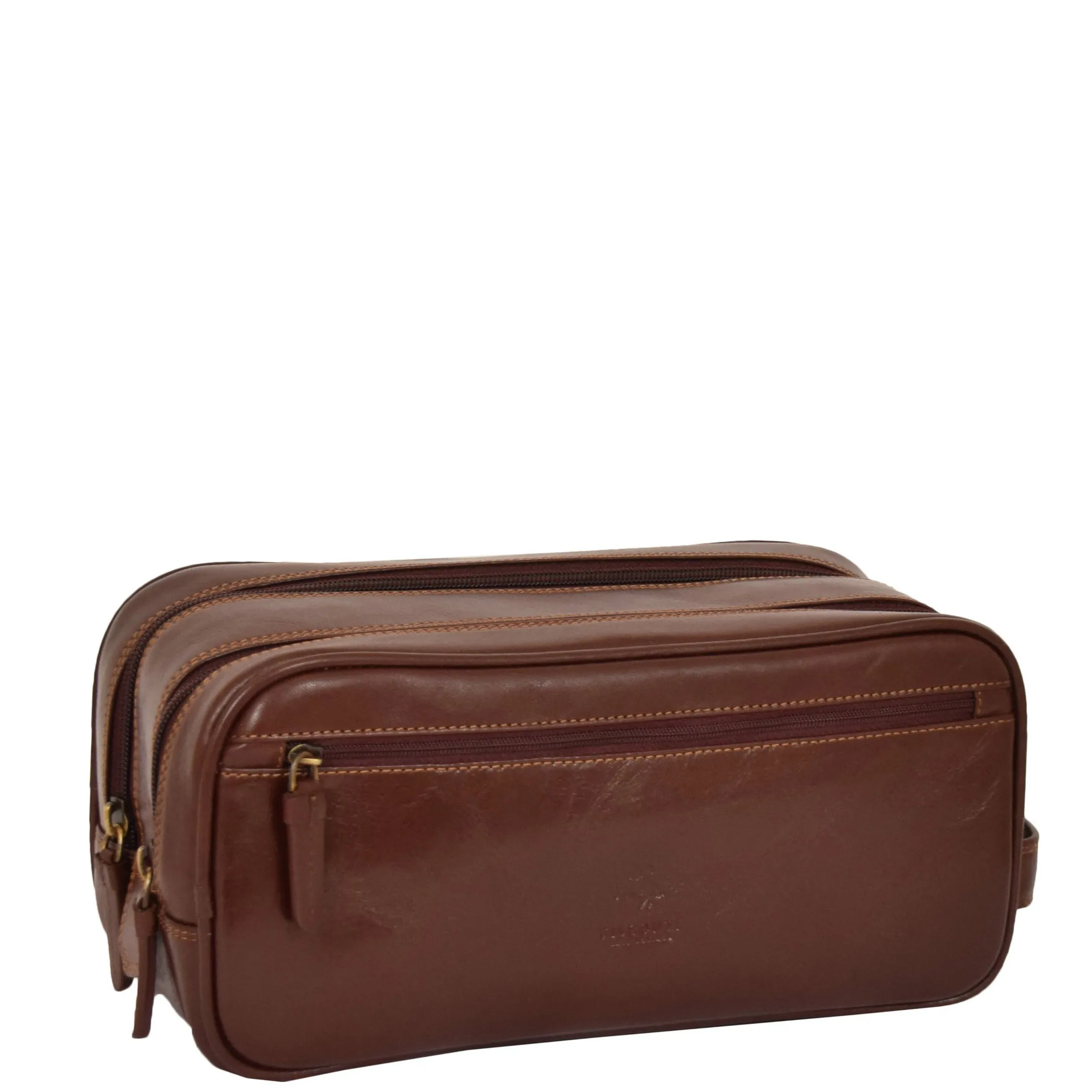 Real Leather Wash bag Travel Toiletry Cosmetic Wrist Bag Brown AZ10