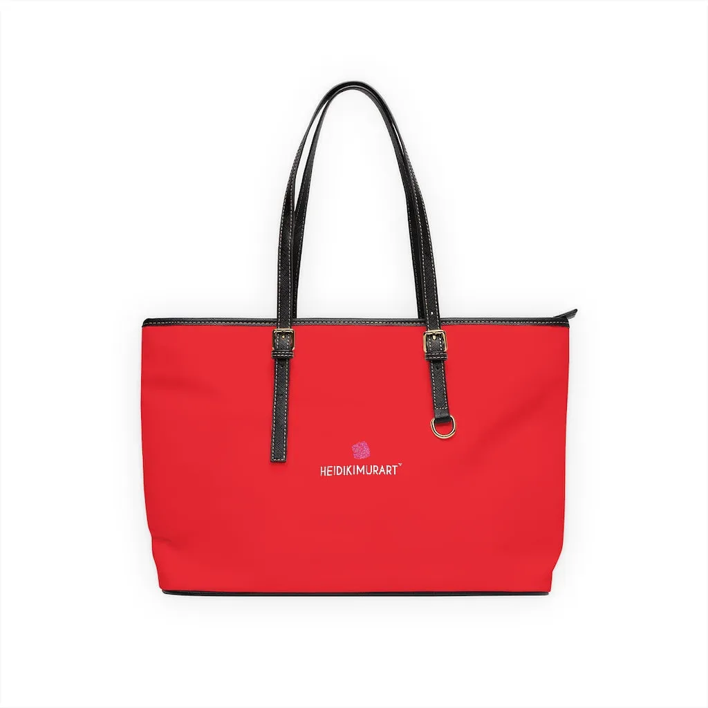 Red Zipped Best Tote Bag, Solid Color Modern Essential Designer PU Leather Shoulder Bag For Ladies