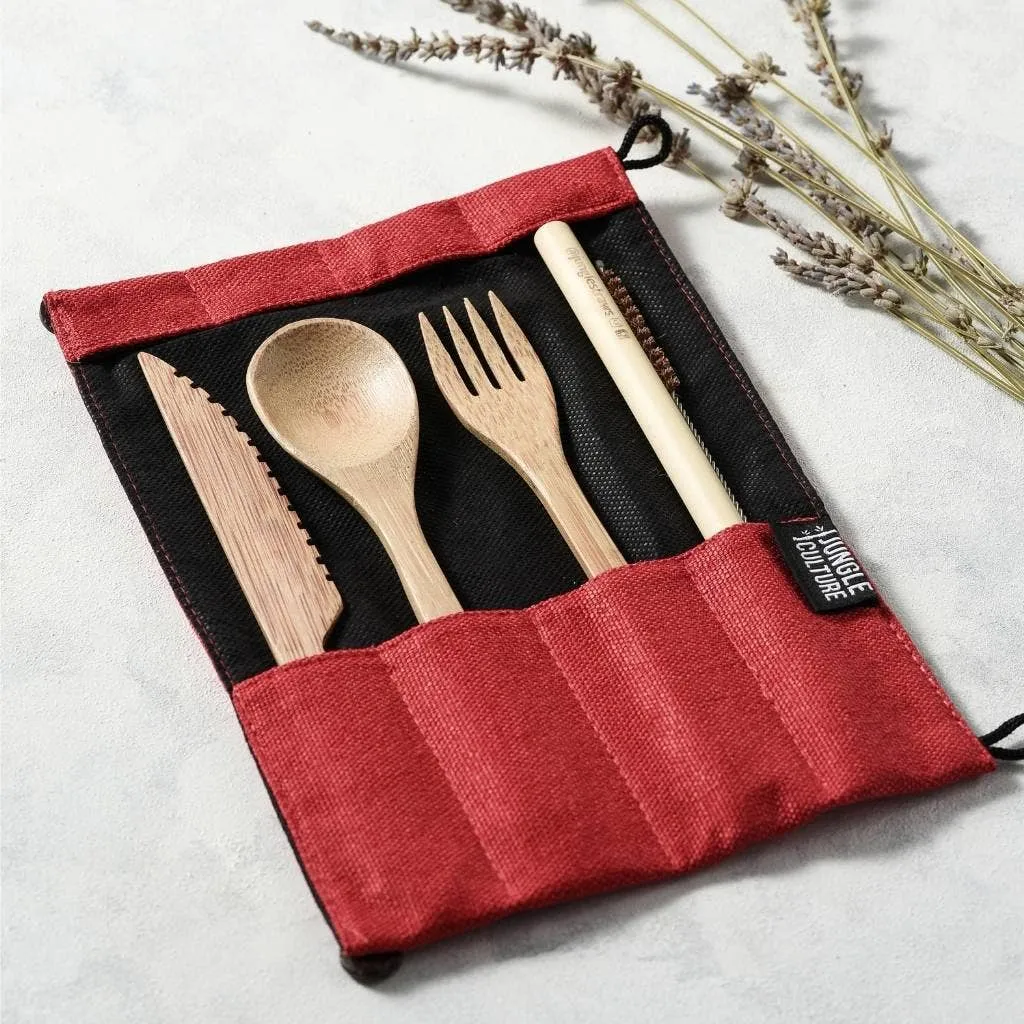 Reusable Bamboo Cutlery Set- Handmade and Eco-friendly Pack