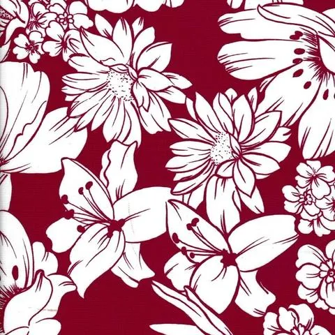 Round Oilcloth Tablecloth Chelsea Flowers on Burgundy