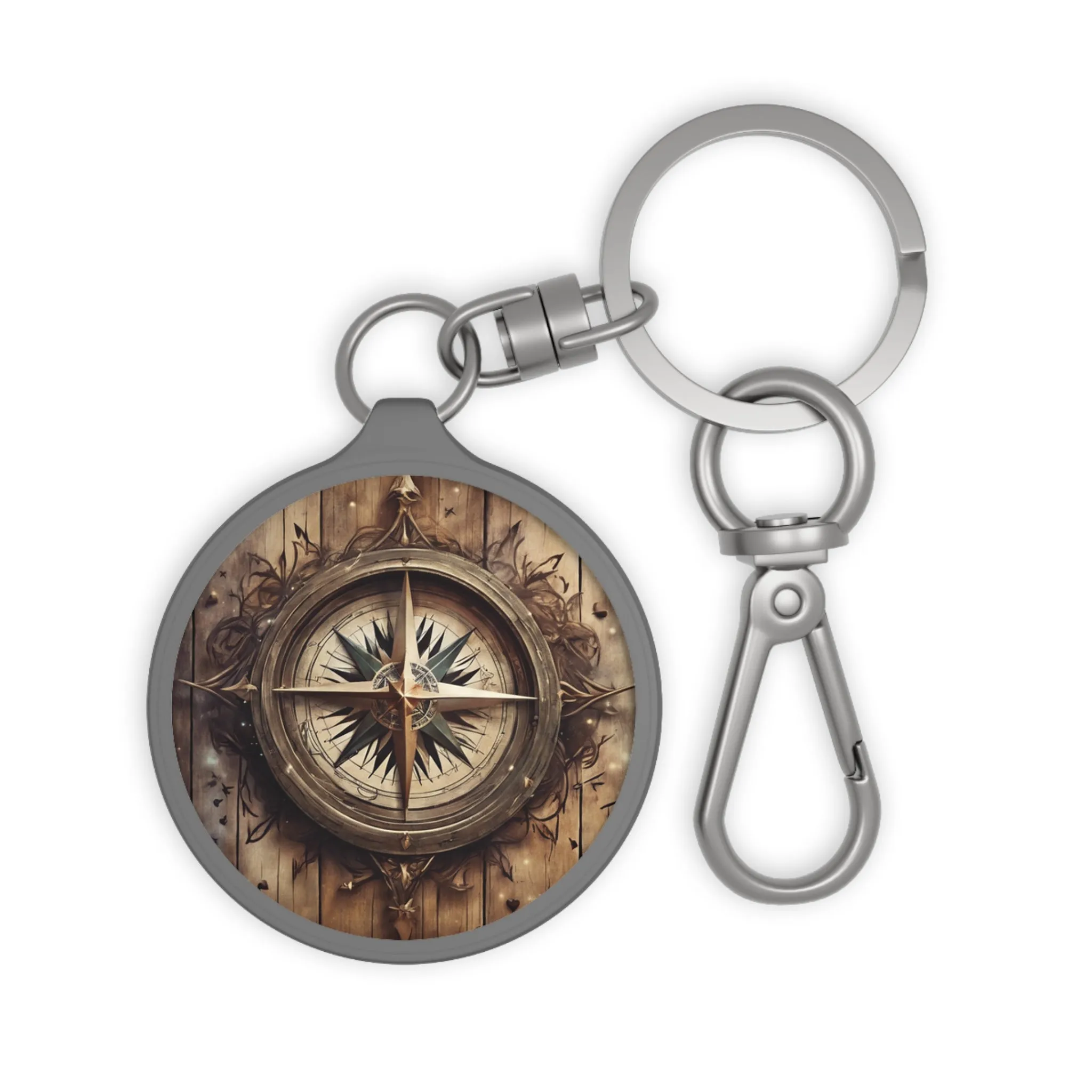 Rustic country style compass print keyring tag