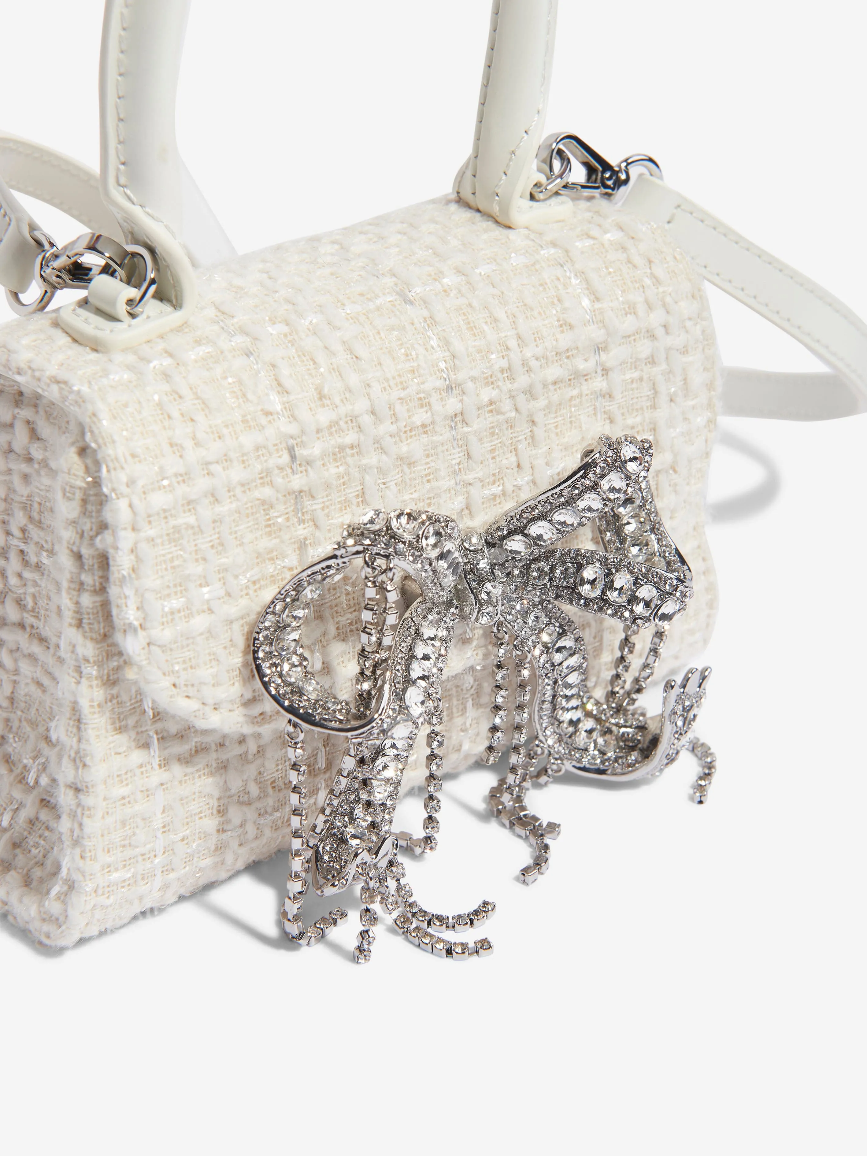 Self Portrait Girls Boucle Micro Bow Bag in Ivory