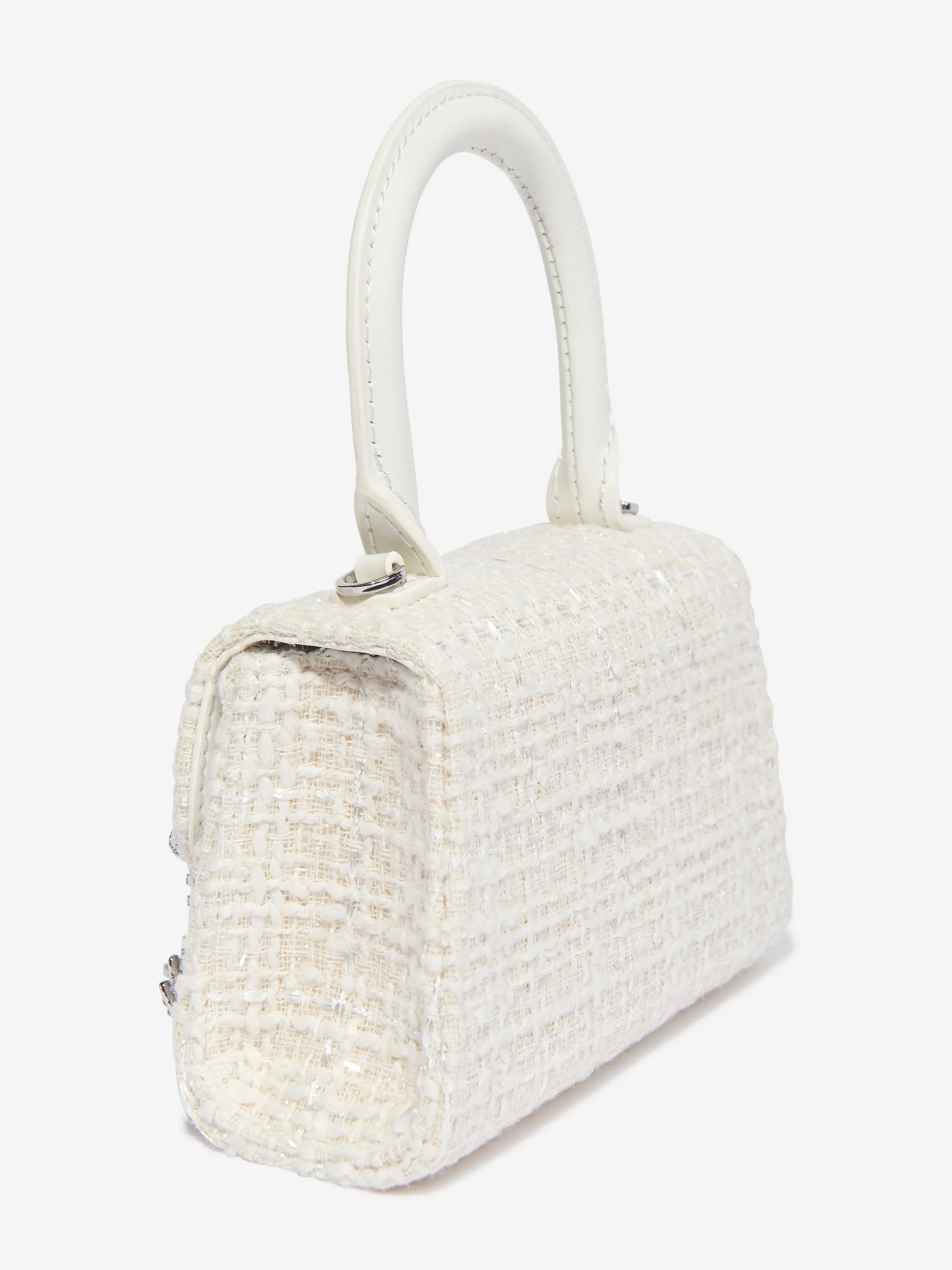 Self Portrait Girls Boucle Micro Bow Bag in Ivory