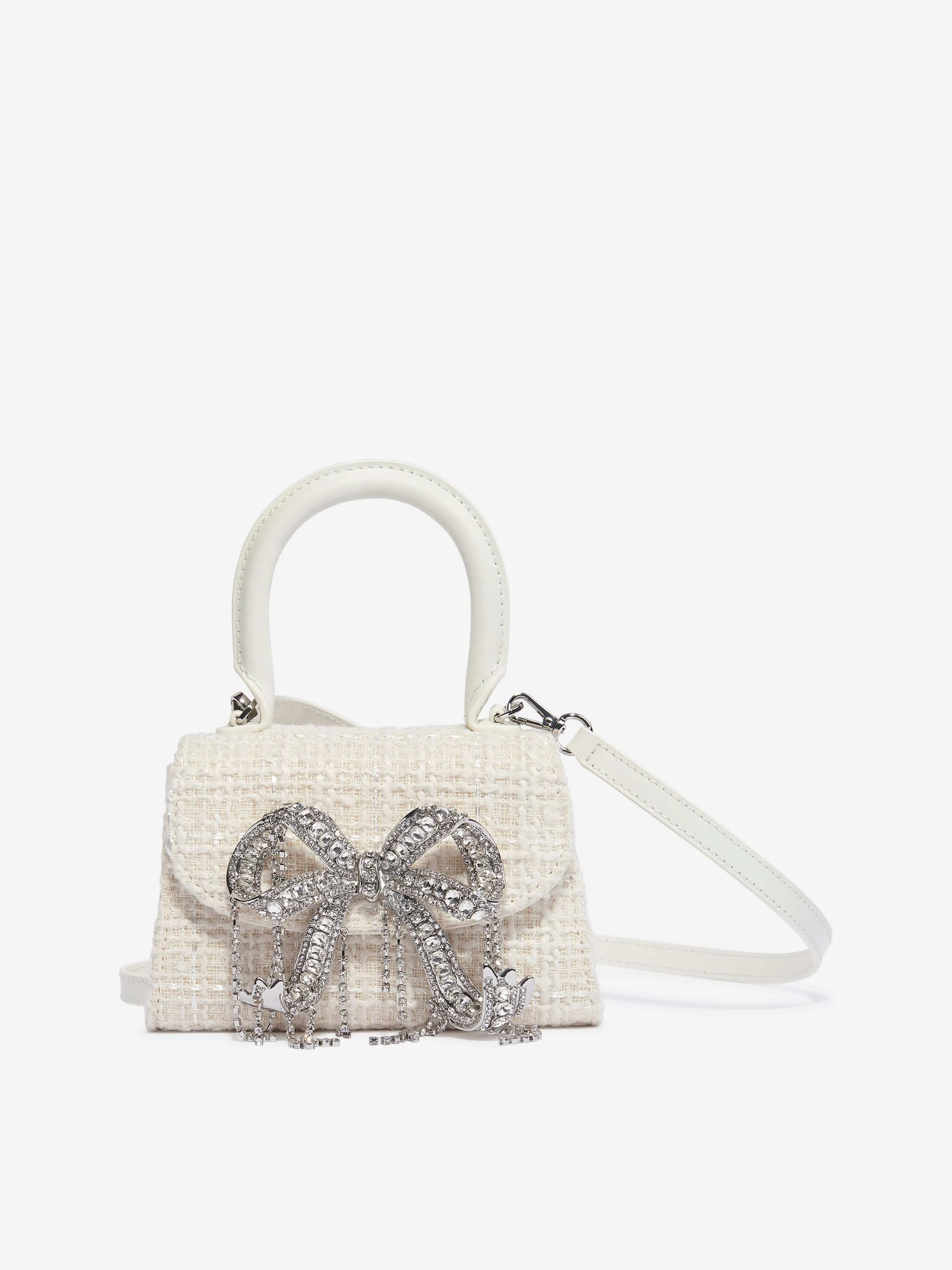 Self Portrait Girls Boucle Micro Bow Bag in Ivory