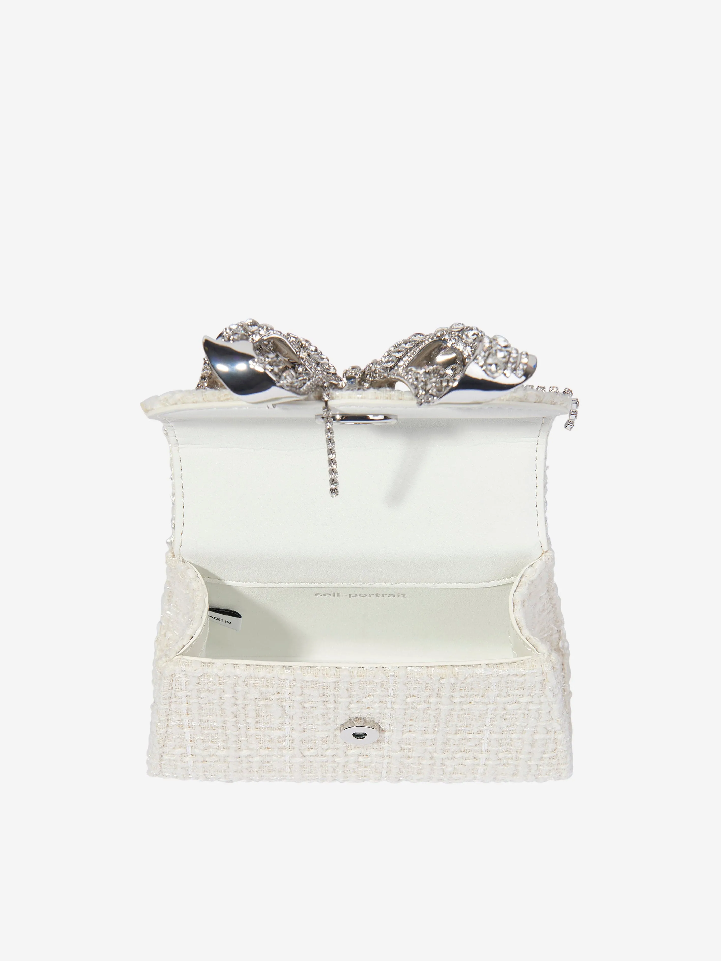 Self Portrait Girls Boucle Micro Bow Bag in Ivory