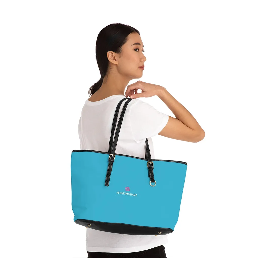 Sky Blue Women's Tote Bag, Solid Color Modern Essential Designer PU Leather Shoulder Bag For Ladies