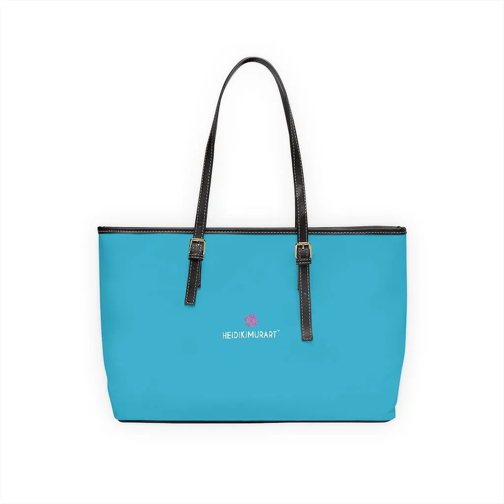 Sky Blue Women's Tote Bag, Solid Color Modern Essential Designer PU Leather Shoulder Bag For Ladies