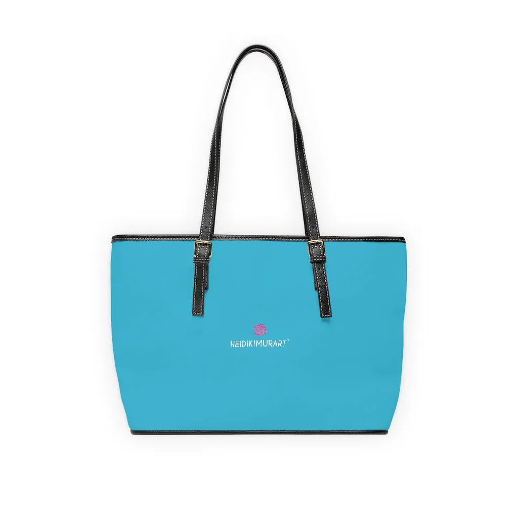 Sky Blue Women's Tote Bag, Solid Color Modern Essential Designer PU Leather Shoulder Bag For Ladies