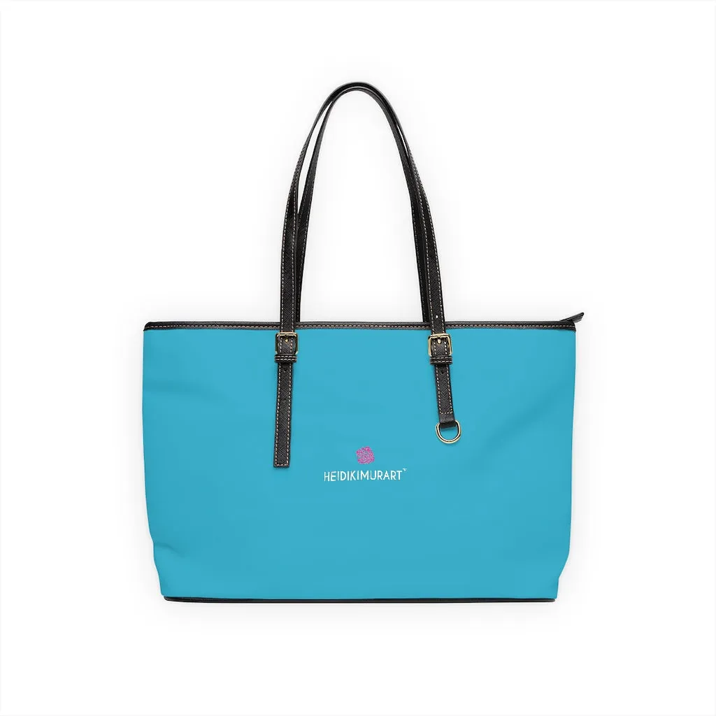 Sky Blue Women's Tote Bag, Solid Color Modern Essential Designer PU Leather Shoulder Bag For Ladies