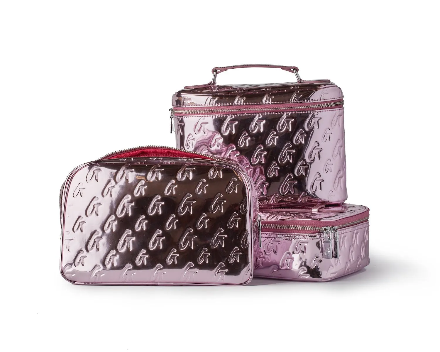 SMALL METALLIC MONOGRAM TOILETRY BAG - METALLIC PINK