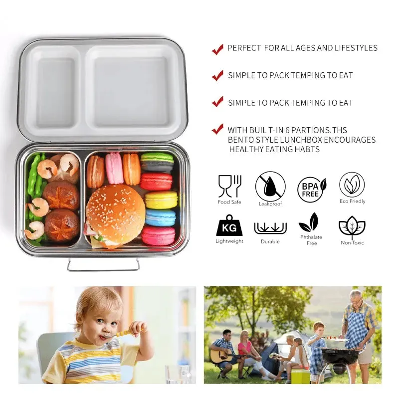 Stainless Steel Clamshell Lunch Box Bento Box with 2 or 5 Compartments