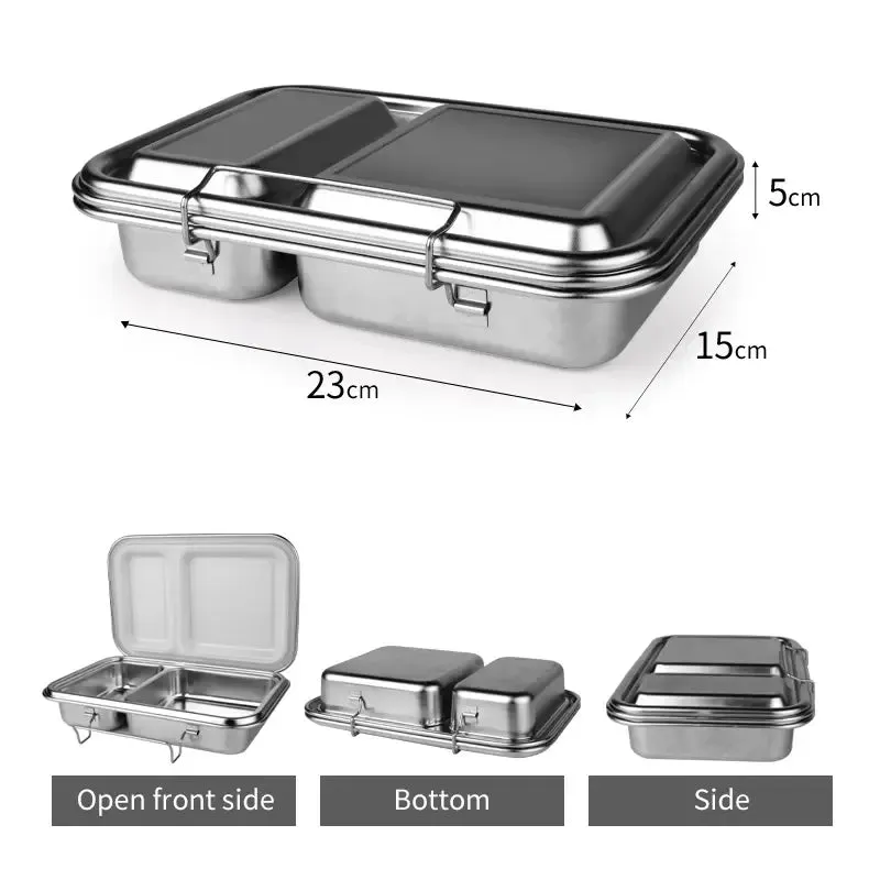 Stainless Steel Clamshell Lunch Box Bento Box with 2 or 5 Compartments