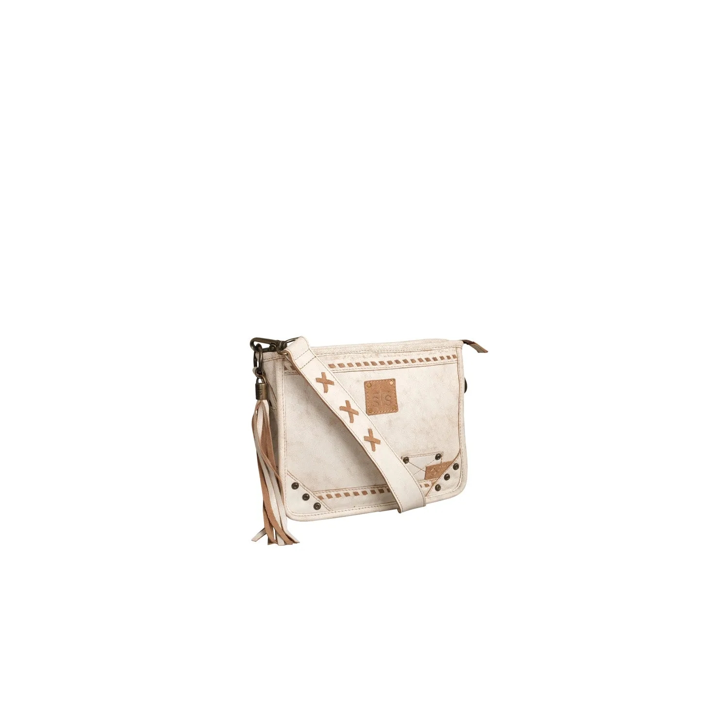 STS Ranchwear Womens Cremello Mae White/Tan Leather Crossbody Bag