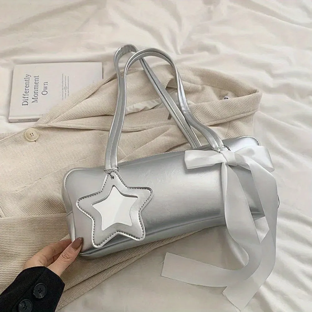 Stylish Rectangular Shoulder Bag - Women's Handbag with Zipper Closure, Star Pendant, Chic Design - Perfect for Daily Use and Travel