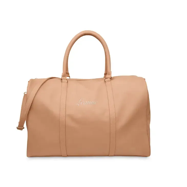 Tan Faux Leather Weekender Travel Bag