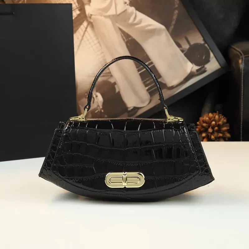 TEEK - Genuine Leather Saddle Croc Pattern Handbag