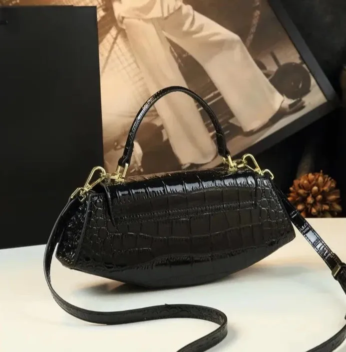 TEEK - Genuine Leather Saddle Croc Pattern Handbag