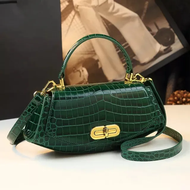 TEEK - Genuine Leather Saddle Croc Pattern Handbag