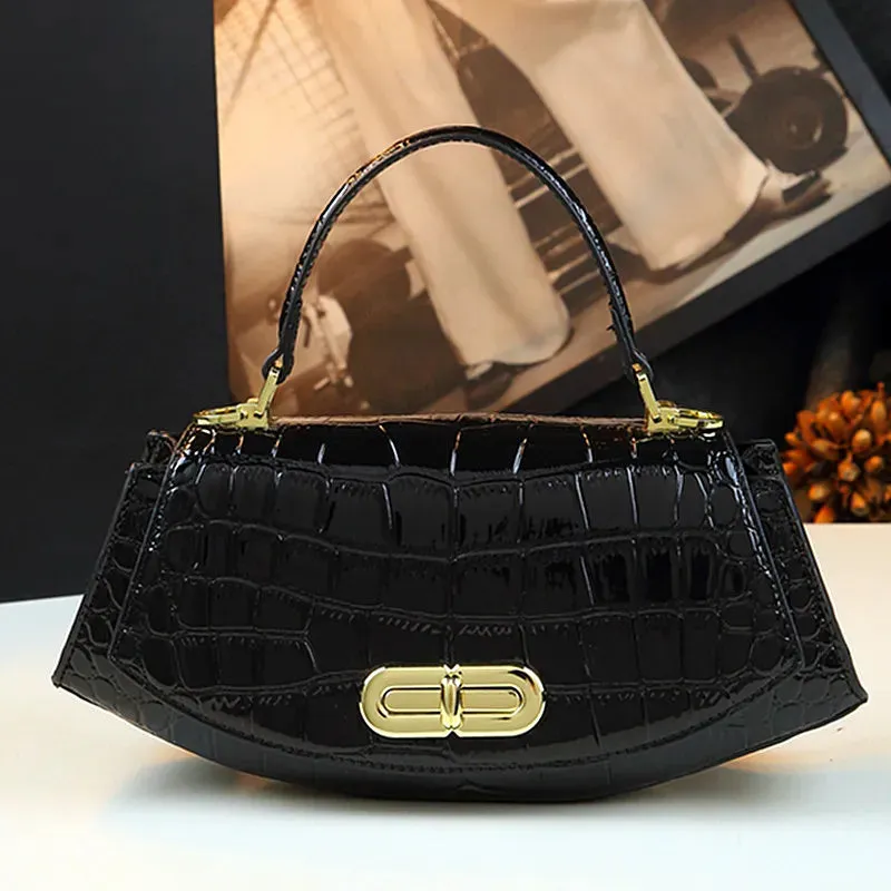 TEEK - Genuine Leather Saddle Croc Pattern Handbag