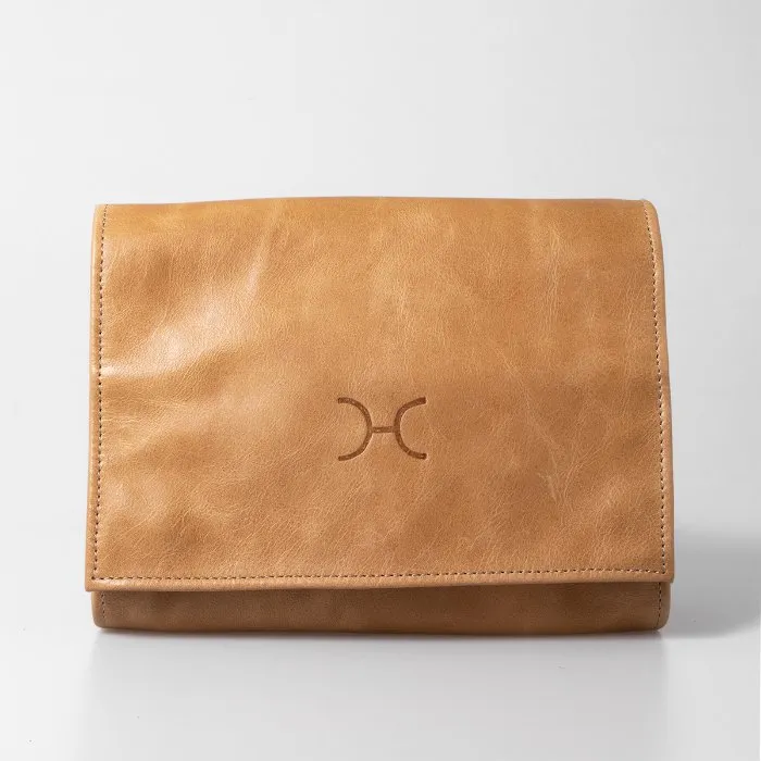 Thandana Roll Up Leather Toiletry Bag With Hook | Hazelnut