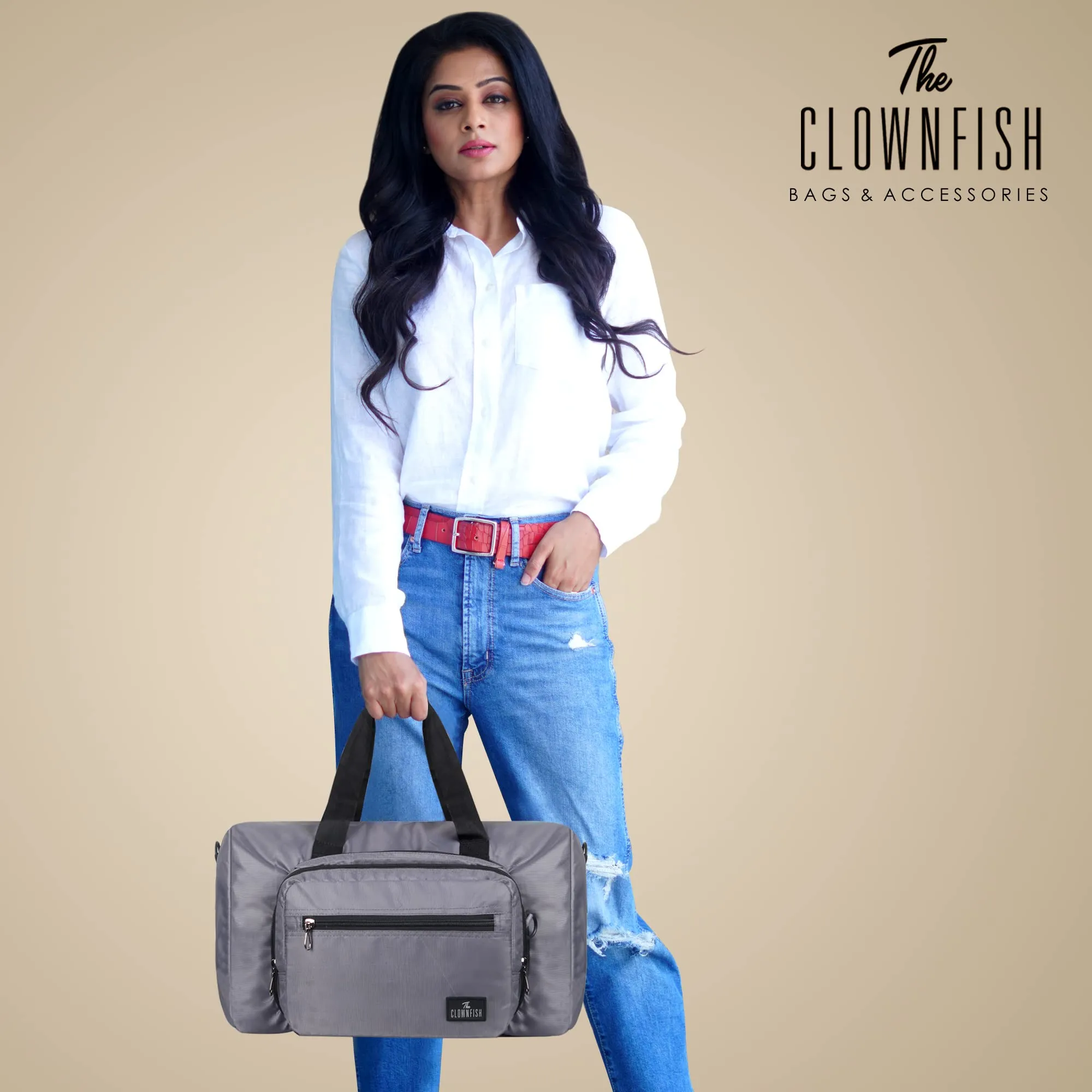 The Clownfish Rebecca Series 25 litres Polyester Convertible Travel Duffle Bag Weekender Bag Crossbody Sling Bag (Dark Grey)