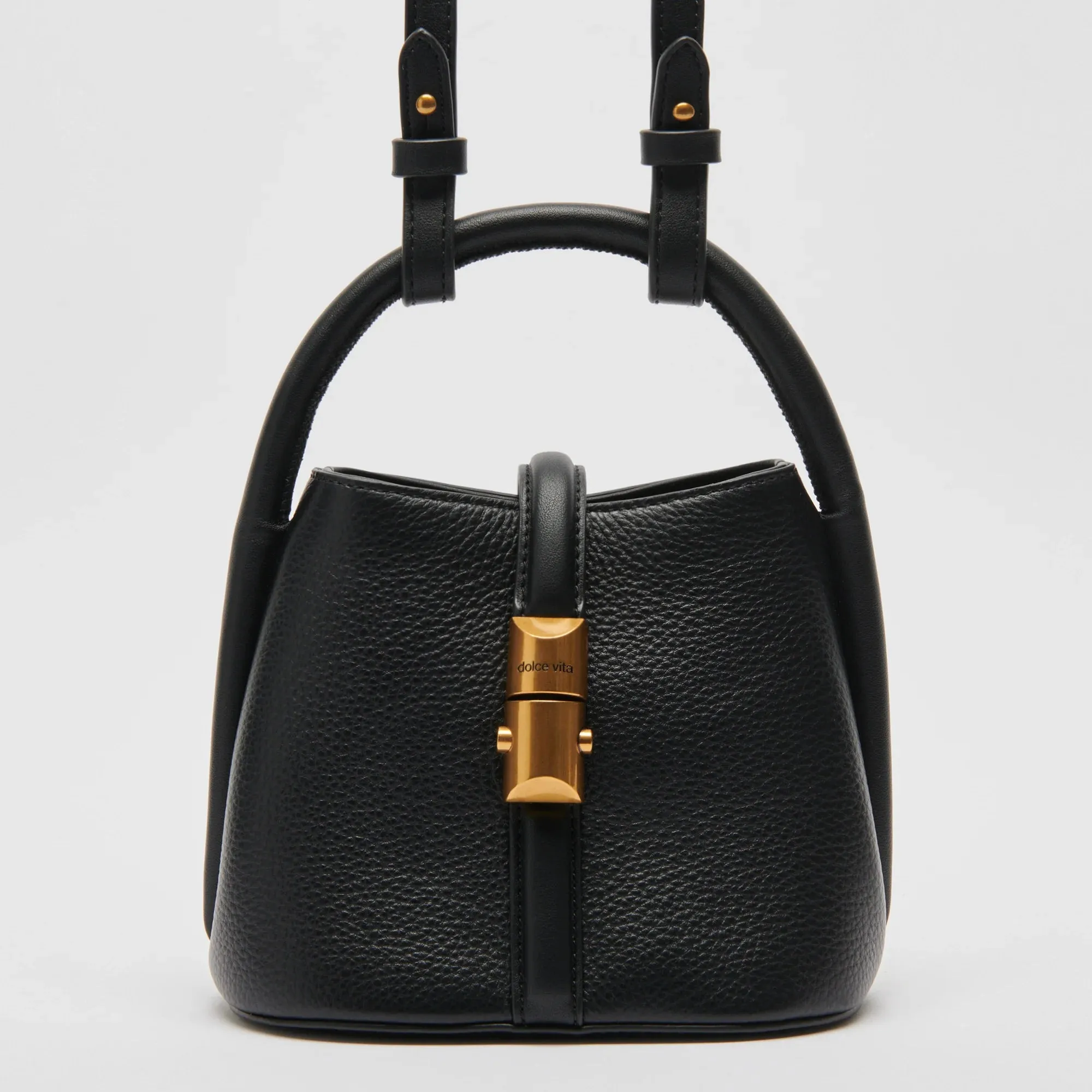 The Neve Mini Bucket Bag by Dolce Vita - Black Leather