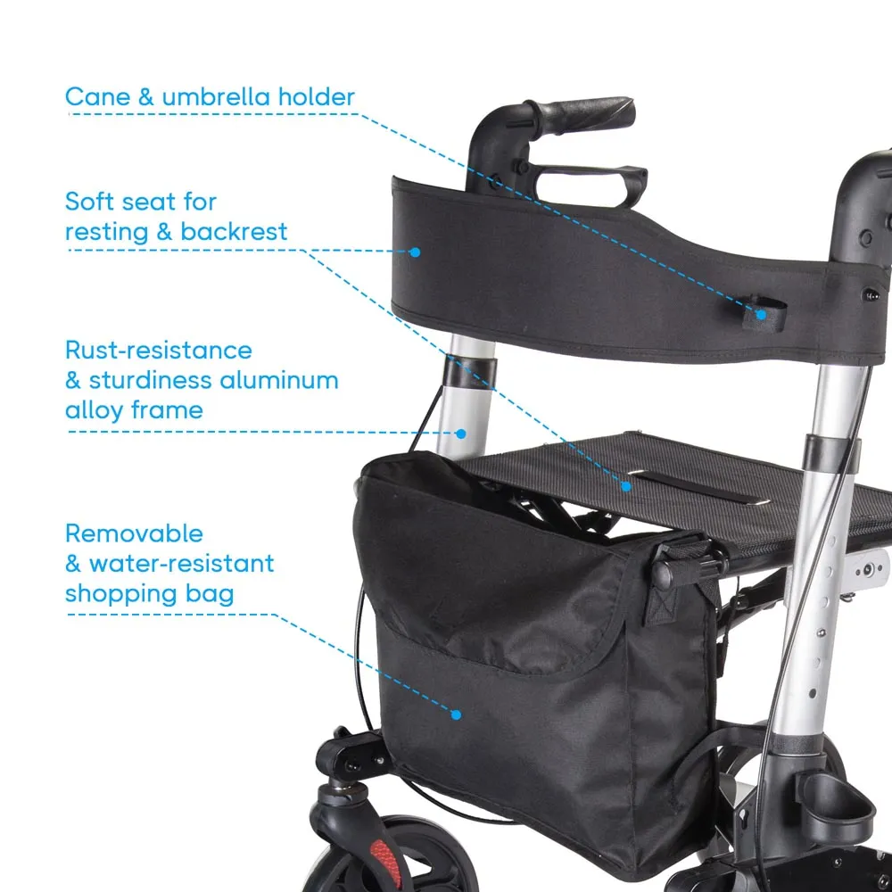 TheLAShop Upright Walker with Seat Stand Up Rollator Bi-Folding Brakes