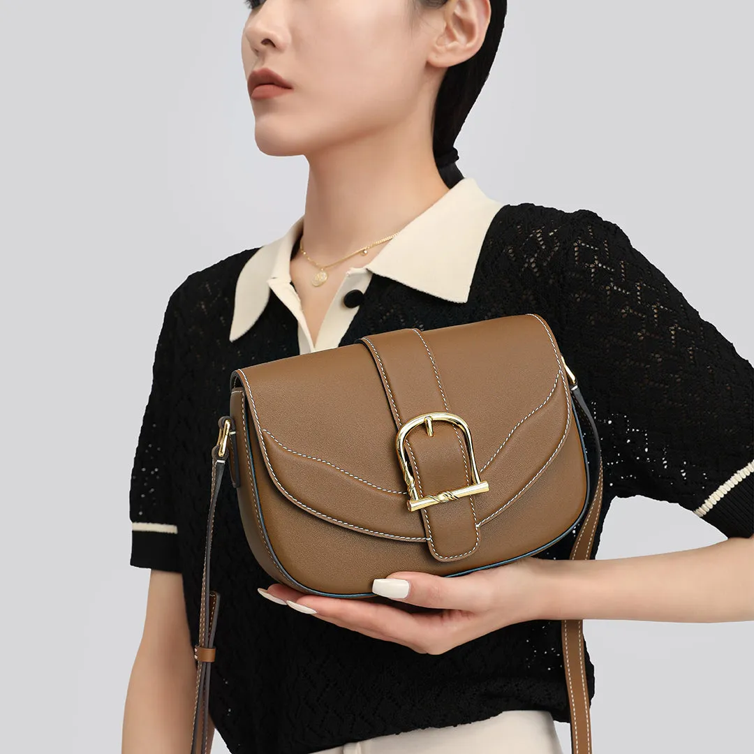 TIANQINGJI Handmade SWIFT Leather Crossbody Flap Saddle Bag