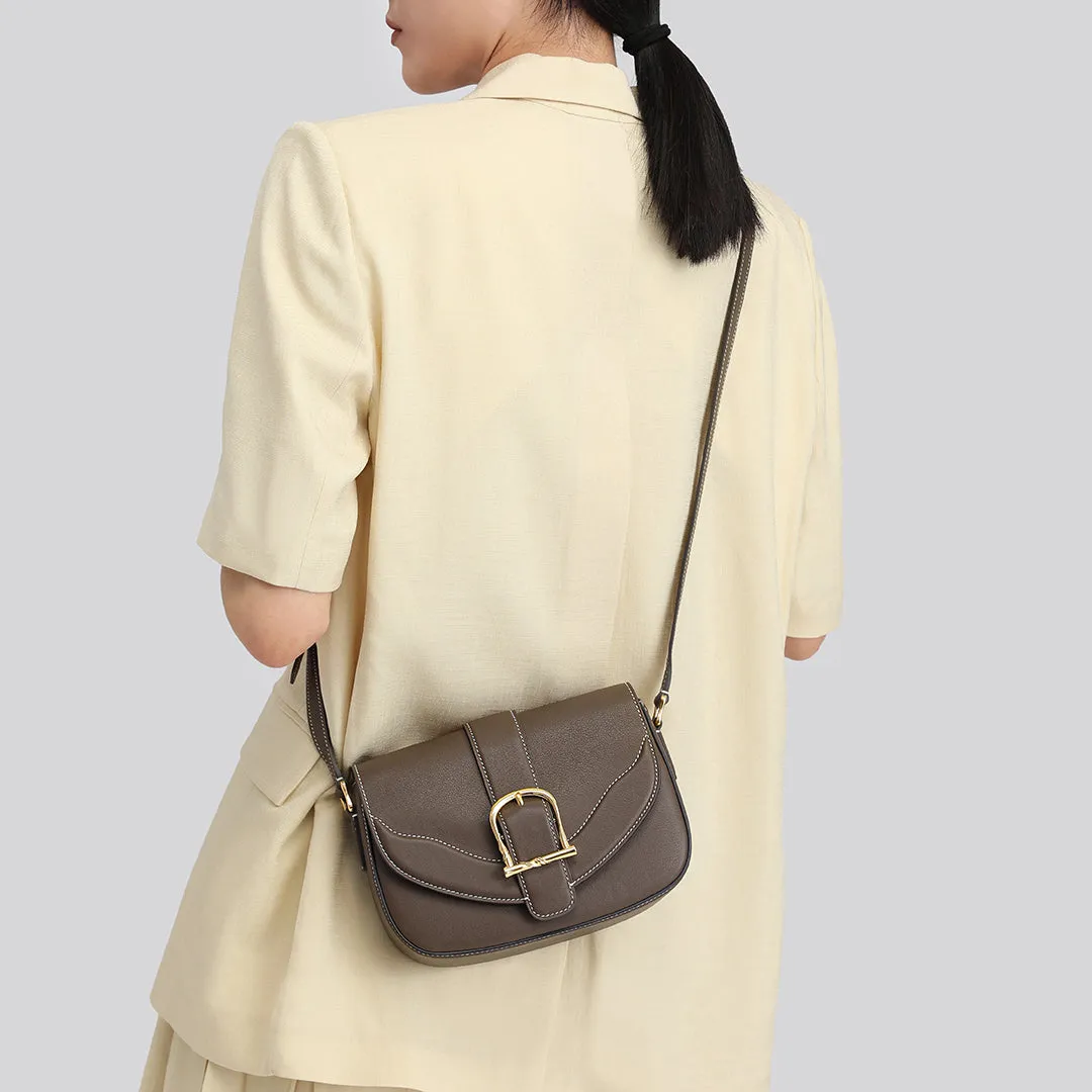 TIANQINGJI Handmade SWIFT Leather Crossbody Flap Saddle Bag