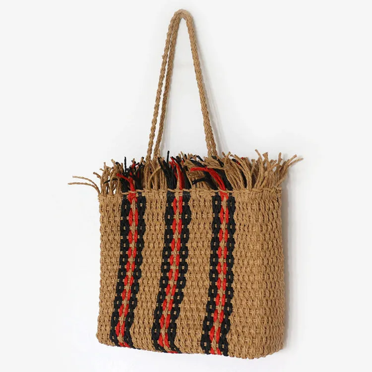 Vertical Stripe Mesh Shoulder Bag Beach Bag