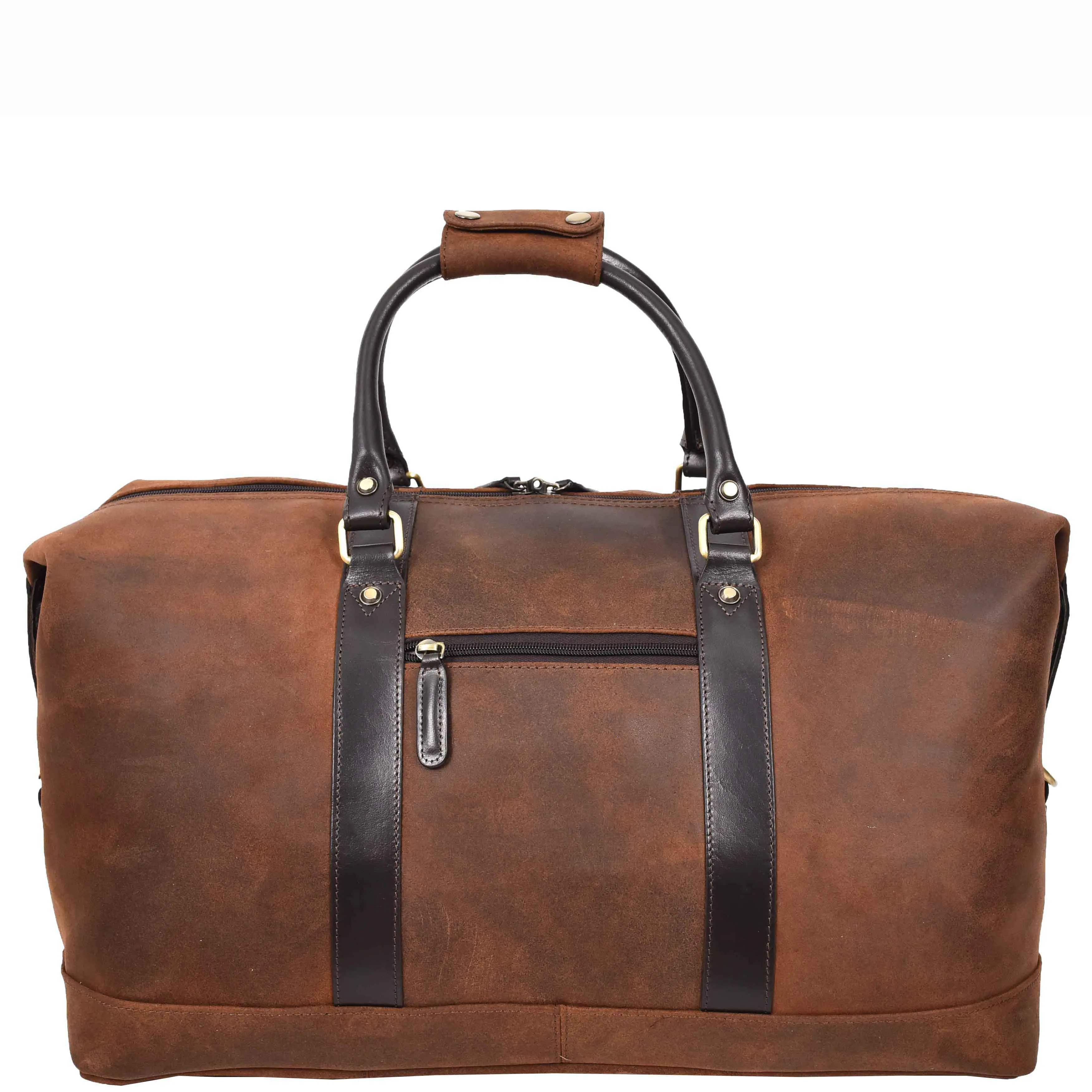 Vintage Brown Leather Holdall Distressed Texture Duffle Weekend Travel Bag Atlas