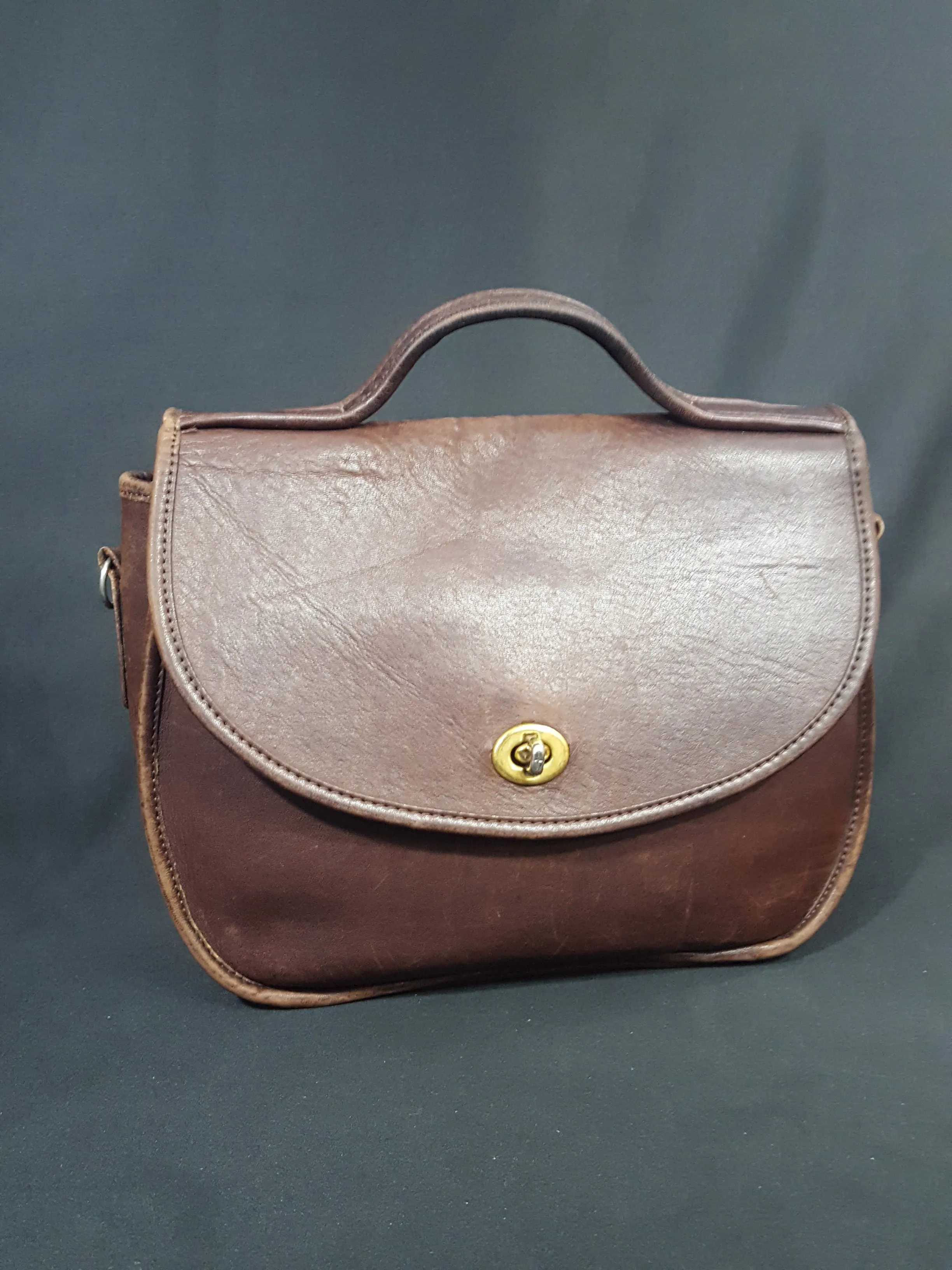 Vintage Brown Leather Saddle Bag