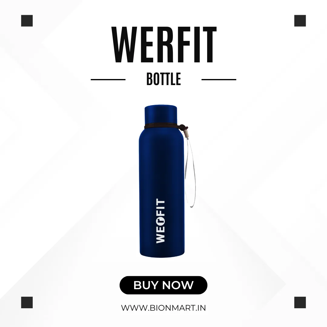 WErFIT Steel Water Bottle for Sports, Hiking, Home, Gym, Office, School, Carrying Strap 700 ml Shaker  (Pack of 1, Blue, Steel)