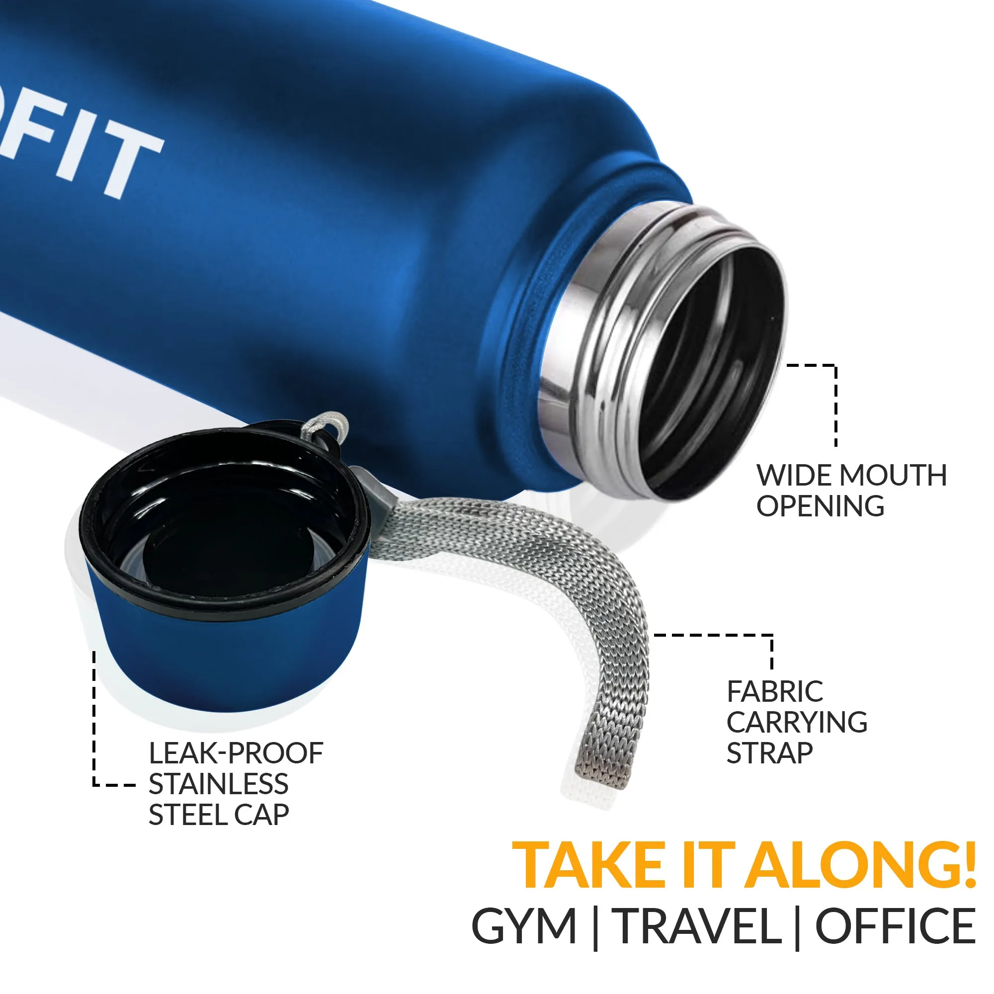 WErFIT Steel Water Bottle for Sports, Hiking, Home, Gym, Office, School, Carrying Strap 700 ml Shaker  (Pack of 1, Blue, Steel)