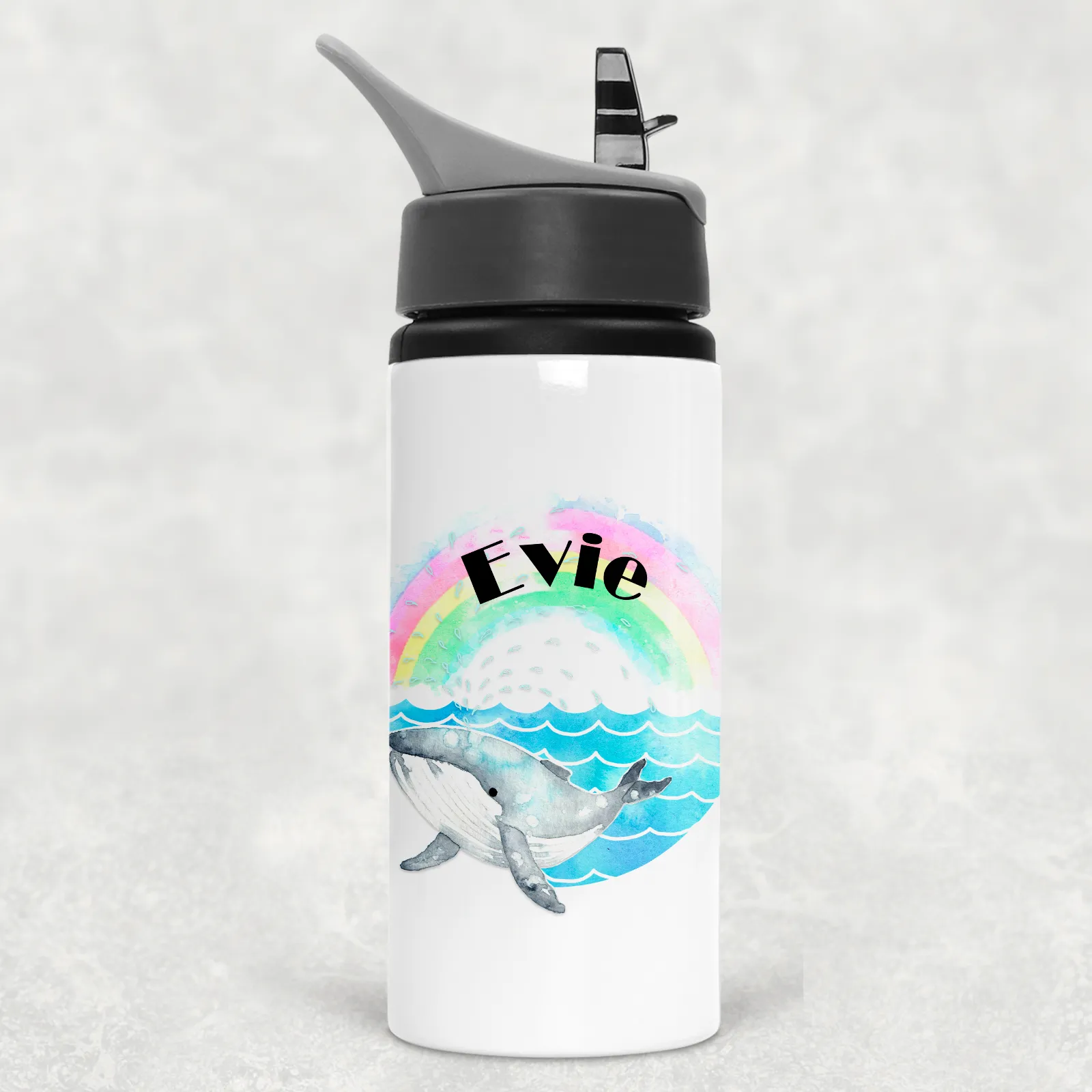 Whale Rainbow Personalised Aluminium Straw Water Bottle 650ml