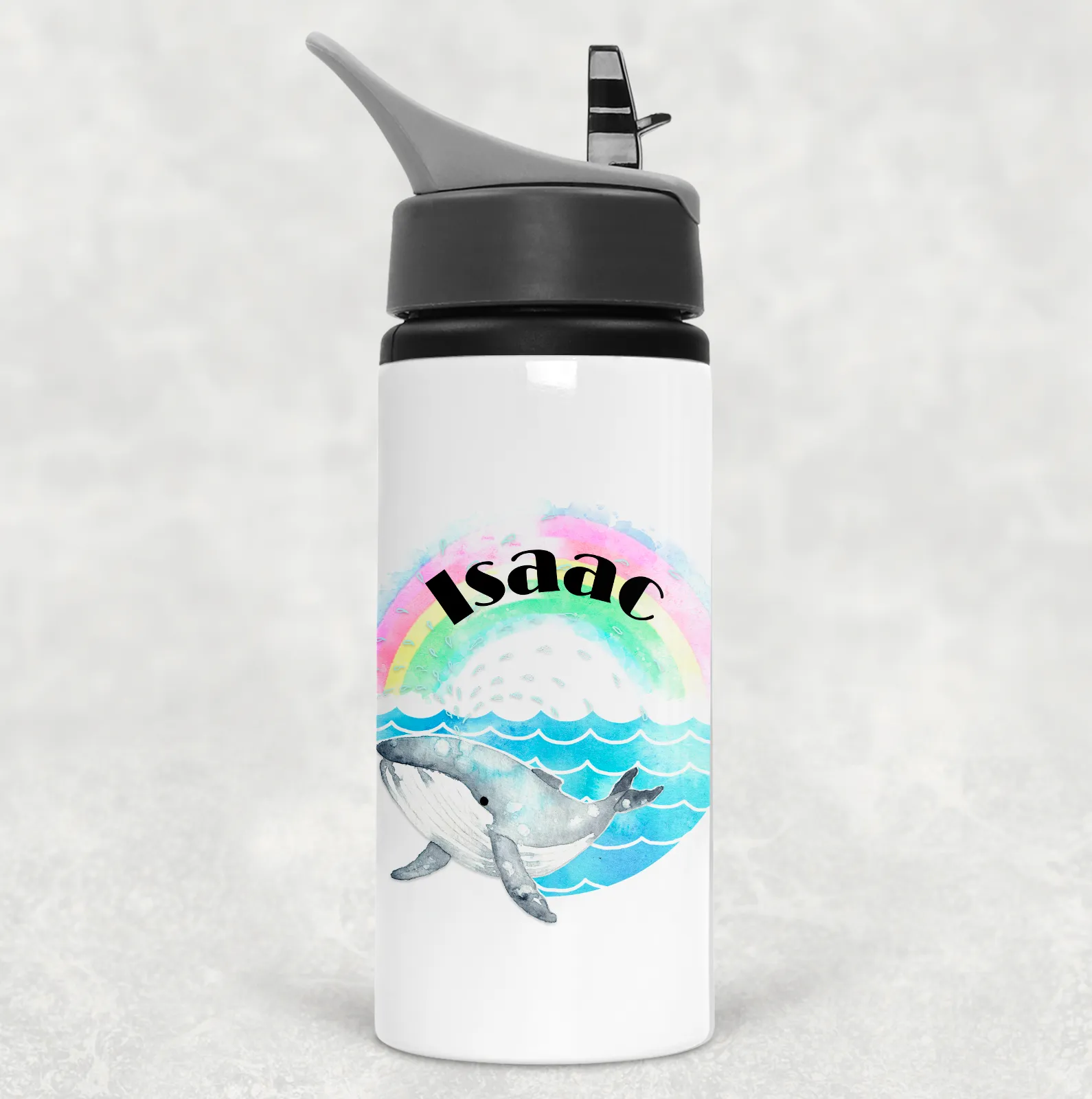 Whale Rainbow Personalised Aluminium Straw Water Bottle 650ml