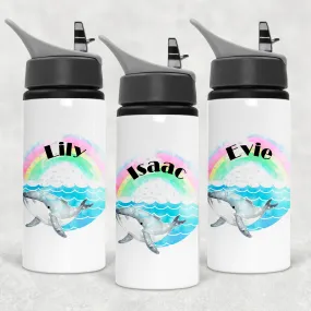 Whale Rainbow Personalised Aluminium Straw Water Bottle 650ml