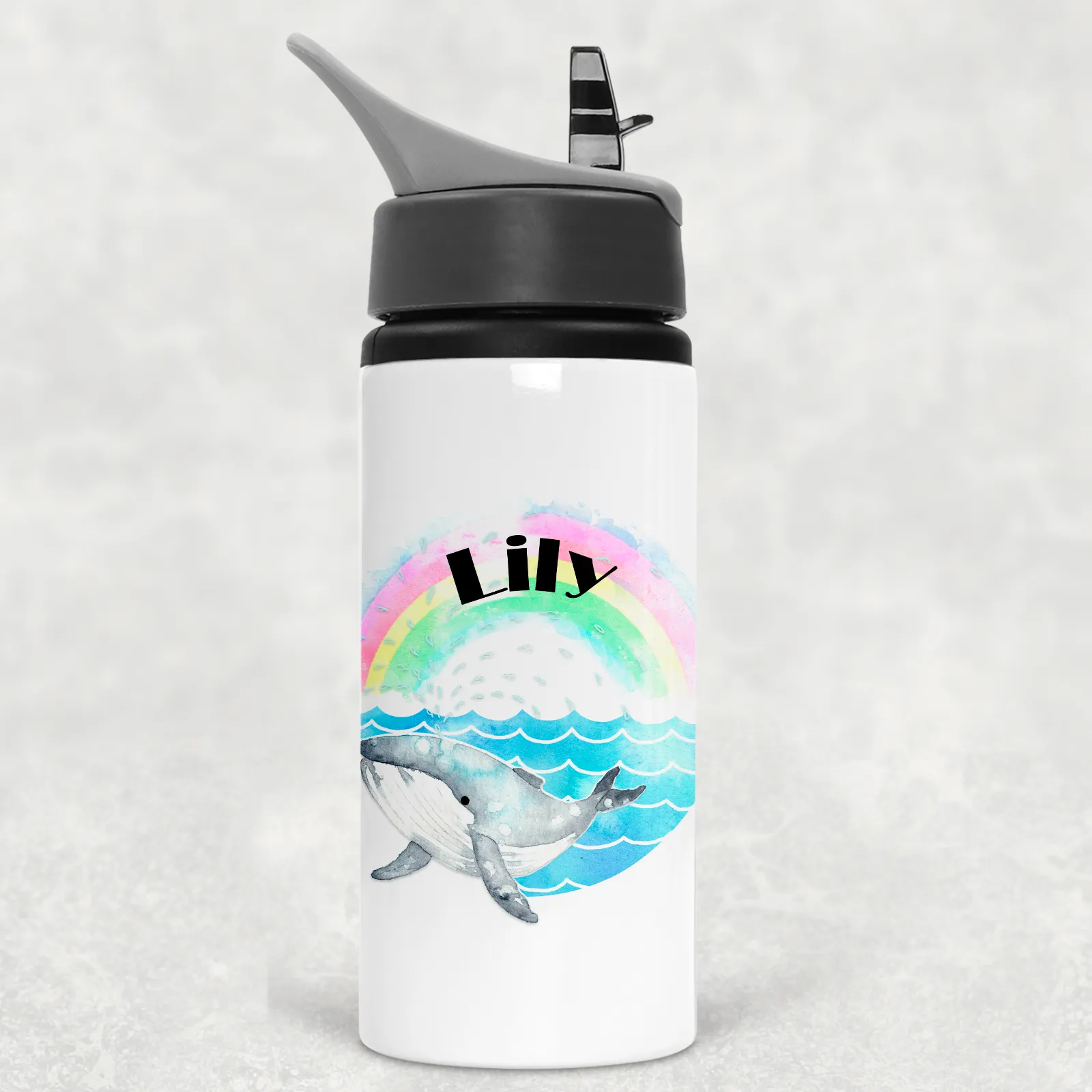 Whale Rainbow Personalised Aluminium Straw Water Bottle 650ml