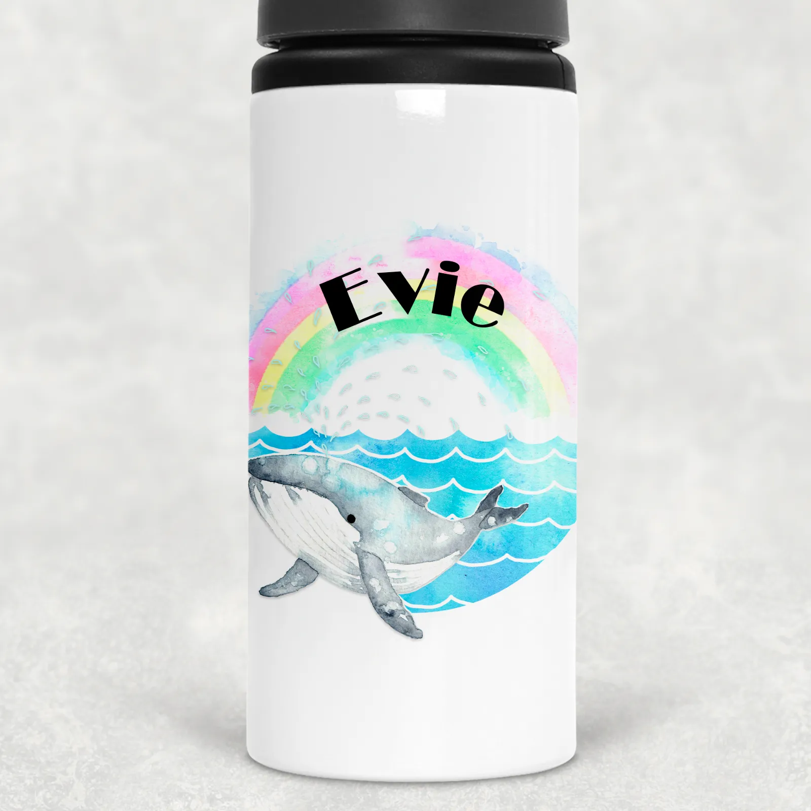 Whale Rainbow Personalised Aluminium Straw Water Bottle 650ml