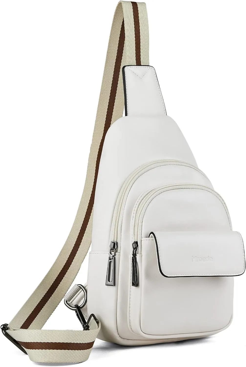 White Leather Front Zipper Crossbody Travel Sling Bag