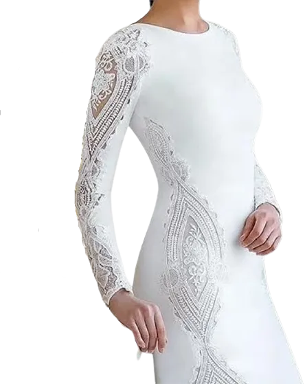 Women Elegant Long Sleeve Sheath Lace wedding dress