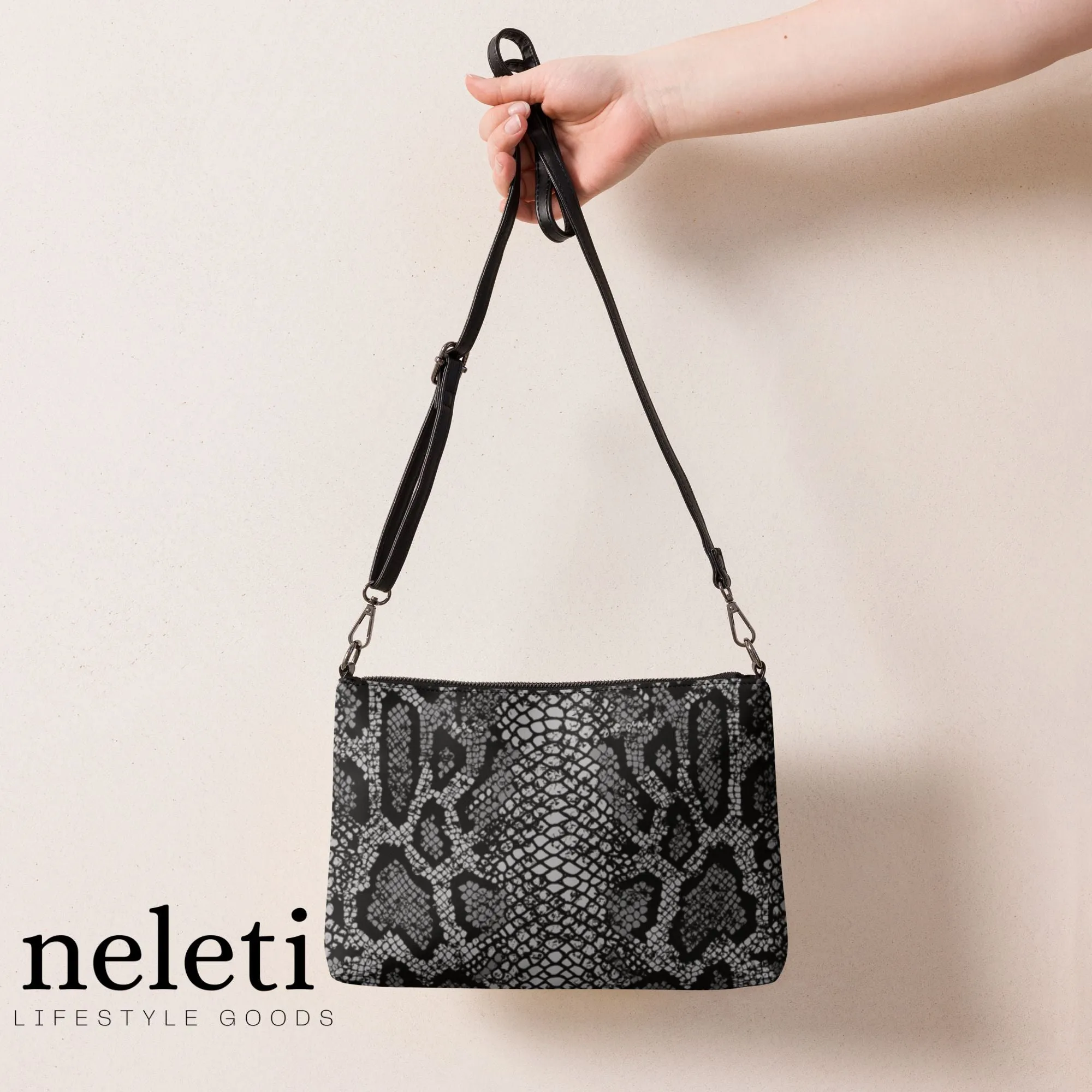 Women's Crossbody Bag with Black and Gray Snake Print - Exclusive at Neleti.com