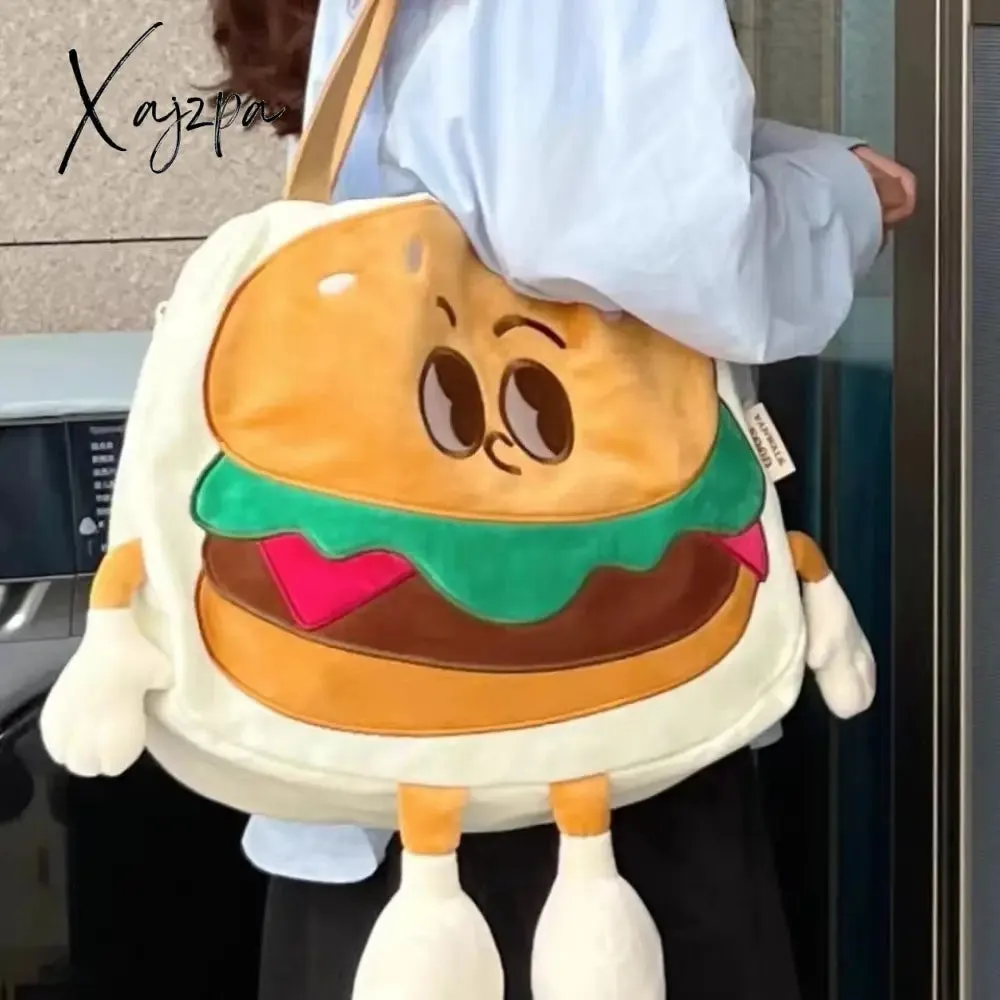 Xajzpa - Creative Kawaii Hamburger Canvas Tote Bag Travel Bag Should Bag Women Leisure Eco Shopping High Quality Foldable Handbag