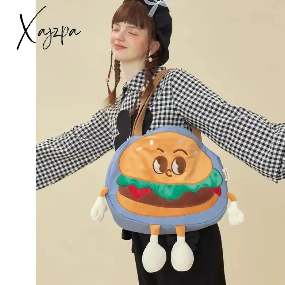 Xajzpa - Creative Kawaii Hamburger Canvas Tote Bag Travel Bag Should Bag Women Leisure Eco Shopping High Quality Foldable Handbag