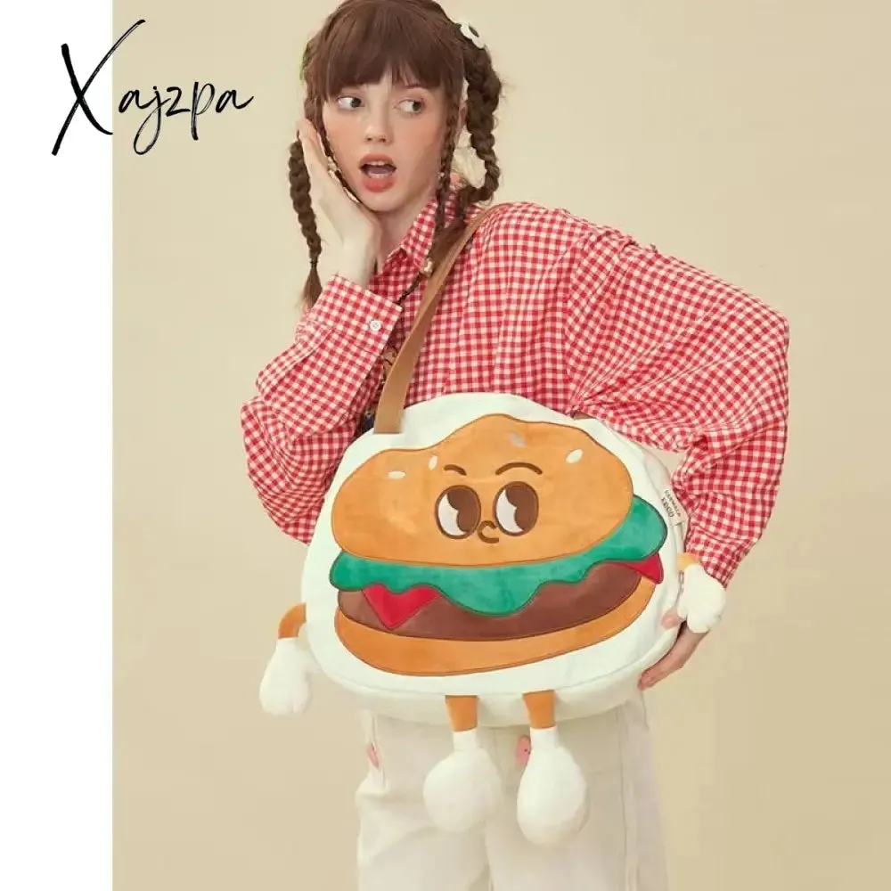 Xajzpa - Creative Kawaii Hamburger Canvas Tote Bag Travel Bag Should Bag Women Leisure Eco Shopping High Quality Foldable Handbag