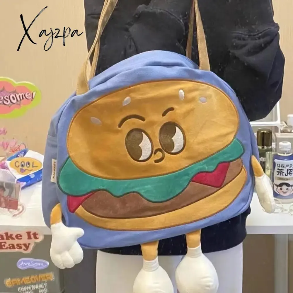 Xajzpa - Creative Kawaii Hamburger Canvas Tote Bag Travel Bag Should Bag Women Leisure Eco Shopping High Quality Foldable Handbag