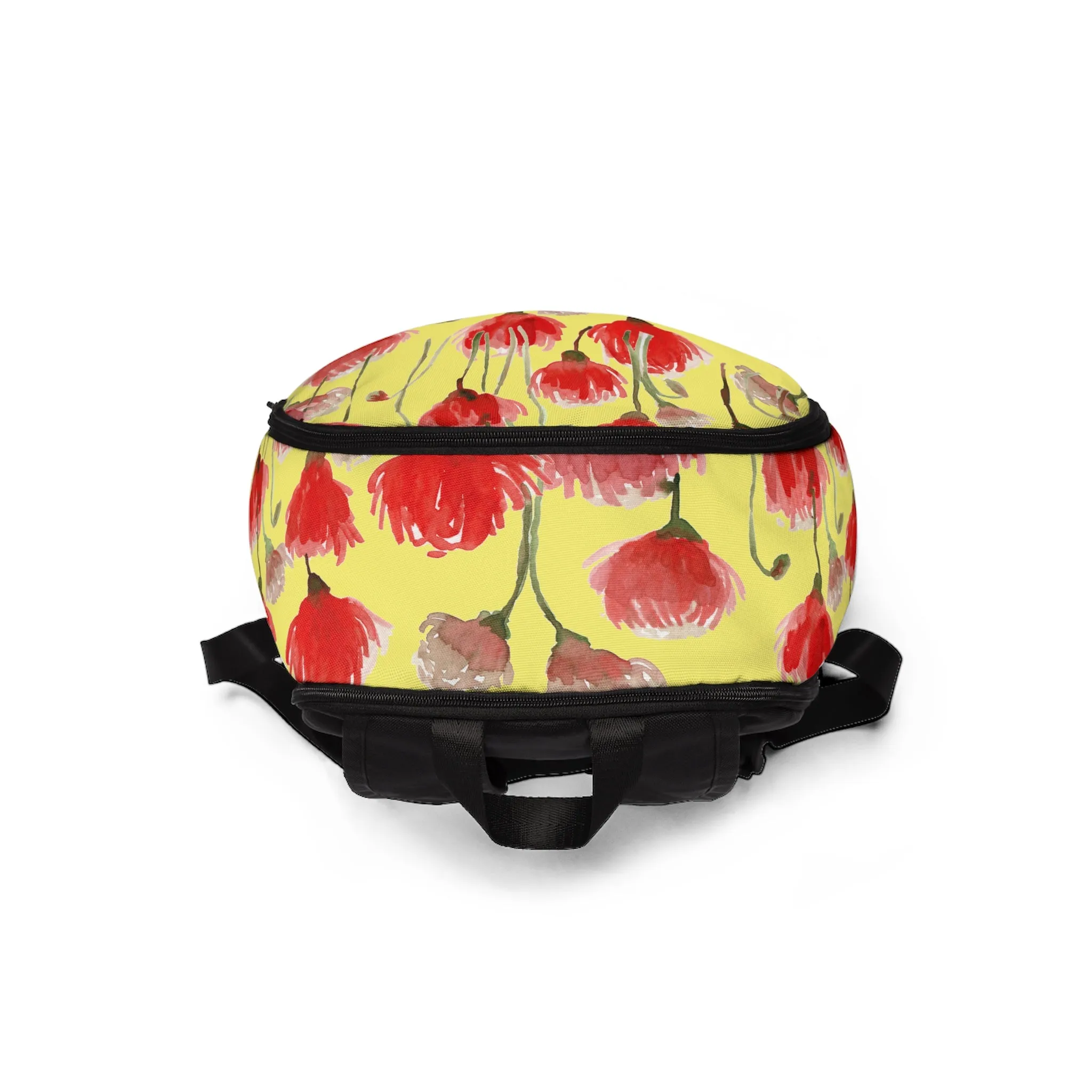 Yellow Red Poppy Backpack, Flower Floral Print Designer Unisex Fabric Backpack School Bag With Laptop Slot